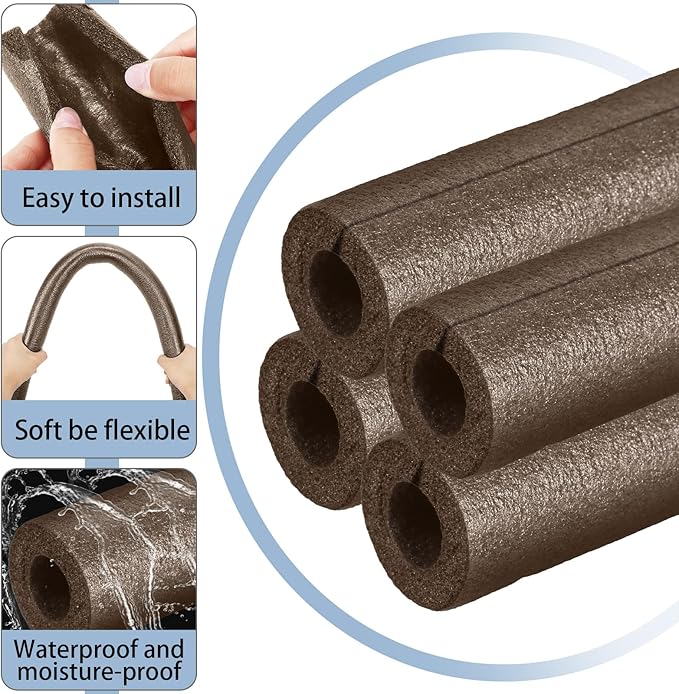 Amylove 12 Pcs 3.3 Feet Foam Pipe Insulation Foam Tube Insulating Water Pipe Pool Swim Noodles Heat Preservation Pipe Covers for Tubing Outdoor Freeze Protection (Brown,3/4 Inch)