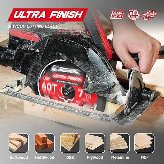 EZARC 7-1/4 Inch Circular Saw Blades 60T - Ultra Finish Wood Cutting Blade, Ultra-Thin 1.5mm Kerf, Non-Stick Coating, 2 Pack
