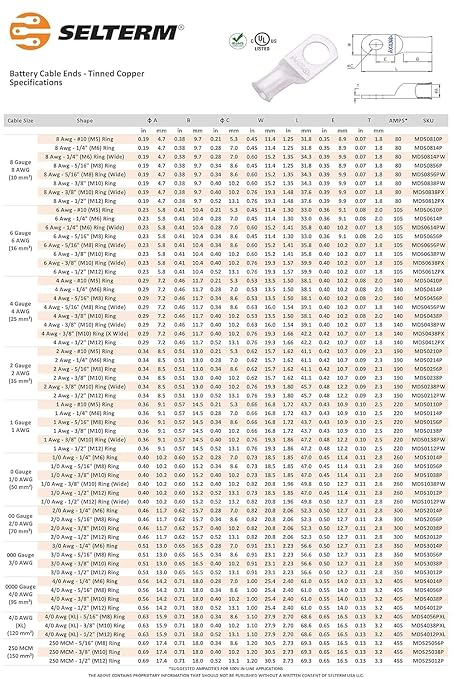 SELTERM 10pcs - 4 Awg - 5/16" Stud - Battery Lugs - Ring Terminal Connectors | with 12pcs 3:1 Black & Red Heat Shrink Tubing with Adhesive | Heavy Duty Battery Cable Ends - Tinned Copper Wire Lugs Kit