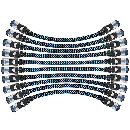 Cat8 Ethernet Cable 6 ft 10 Pack, High Speed 40Gbps 2000MHz, Braided, Blue, Compatible with Router, Modem, Laptop, PC, Gaming