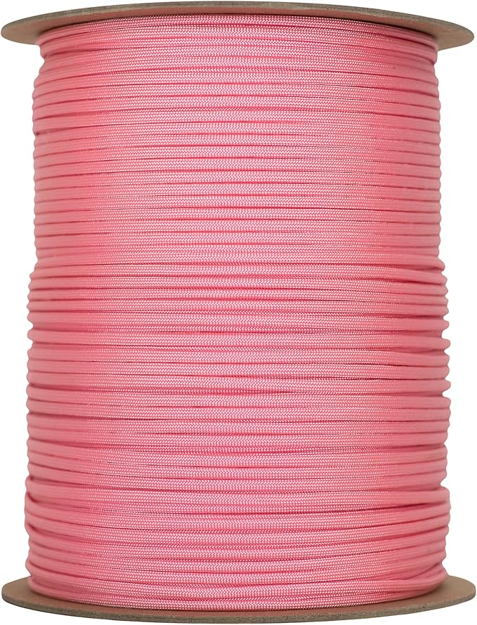The Paracord Store | Type III 550 Paracord - 1000 FT Spool, Rose Pink | Heavy Duty 7 Strand Tactical Paracord - USA Made Nylon Outdoor Parachute Cord for Camping, Fishing & More - Survival Cord
