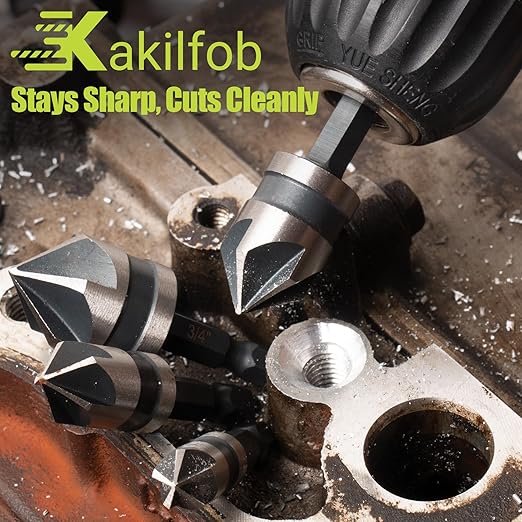 5 Pcs Four Spiral Flute Step Drill Bit Set, 6 Pcs Countersink Drill Bits with 1/4 Inch Quick Change Hex Shank, Nitriding HSS Drill Bits for Metal, Aluminum, Wood, Plastic