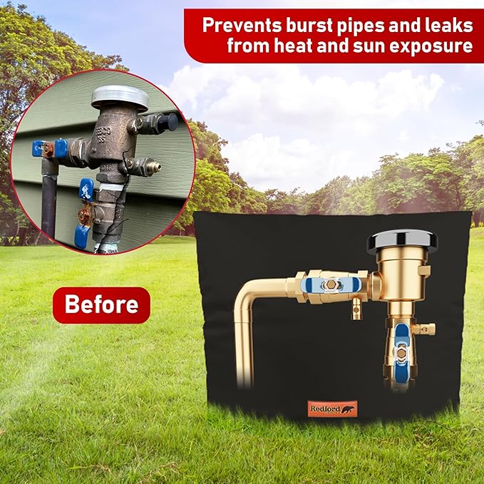 Redford Supply Co. Cold Snap (5°F) Backflow Preventer Insulation Cover, 32" W x 16" H, Pipe Insulation, Water Sprinkler Covers for Outside, Sprinkler Backflow Cover for Winter, Well Pump Bag (Black)