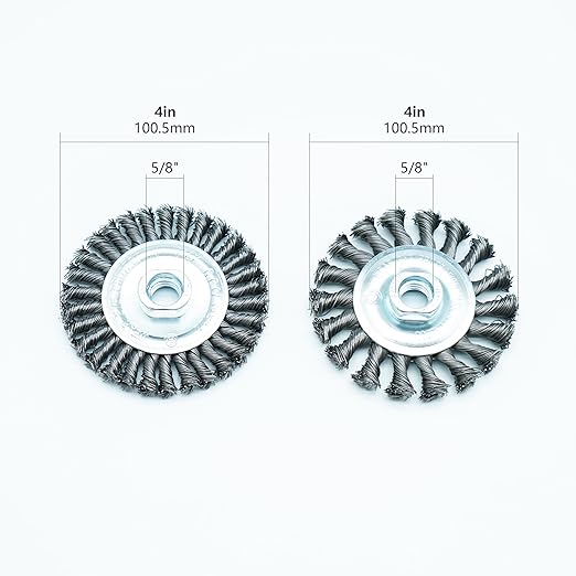 4 Inch Twist Knotted Wire Wheel Brush Set for Angle Grinder with 5/8 Inch-11 Threaded Arbor - Heavy-Duty Conditioning for Various Metals (4)