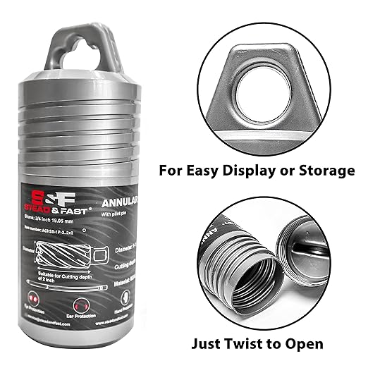 S&F STEAD & FAST HSS Annular Cutter 1-1/2" Diameter 2" Cutting Depth, Mag Drill Bits with Pilot Pin for Magnetic Drill Press