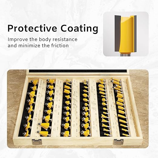 CSOOM 70PCS Router Bits Set - 1/4” Shank, Carbide Tipped Router Bits for Professional Woodworking, Includes Multiple Shapes , Yellow,for Professional and Beginners Carpenter