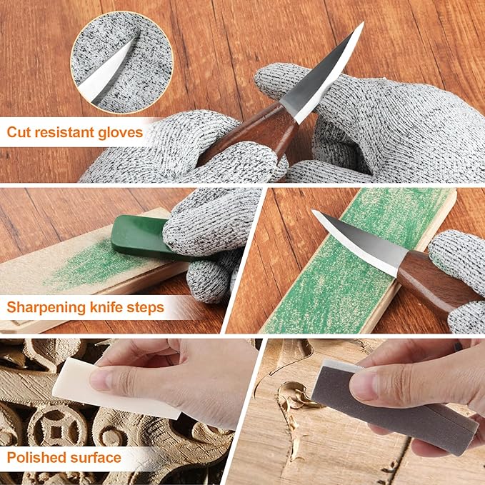 Olerqzer Deluxe Wood Carving Kit,56 PCS Wood Carving Tools Set with PU Leather Storage Bag,Carving Knives,Basswood Wood Blocks,Paint,Woodworking Widdle Gift,Complete Wood Whittling Kit for Beginners