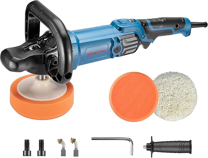 DongCheng Buffer Polisher, 1250W Car Buffer with 600-3500 RPM. 7 Inch Mini Polisher with 8 Variable Speed, Detachable D-shape Handle, Car Buffer Waxer for Car/Boats Detailing and Waxing
