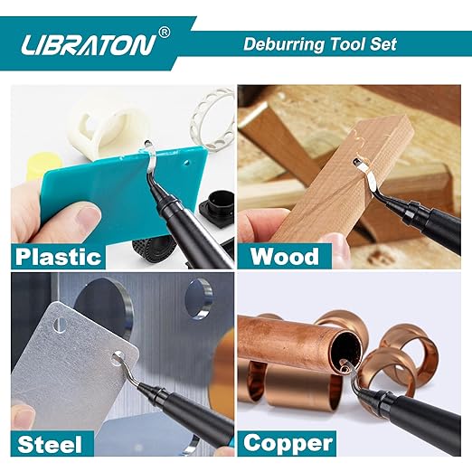 Libraton Deburring Tool with 11 High-Speed Steel Blades, 360 Degree Rotary Head, Professional Deburring Tool Kit Works on Metal, Resin, Aluminum, Copper, Plastic, 3D Printing, Wood