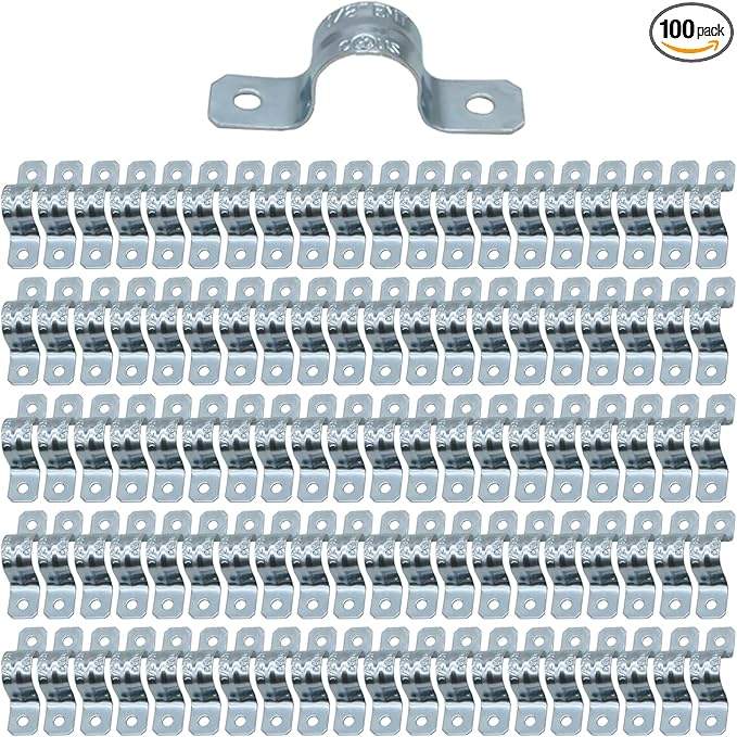 1/2 Inch Zinc-Plated Steel Pipe Clamp, Steel Rigid Pipe, 2 Holes U Bracket, Pipe Clamp, Electrical Conduit Straps (100PCS)