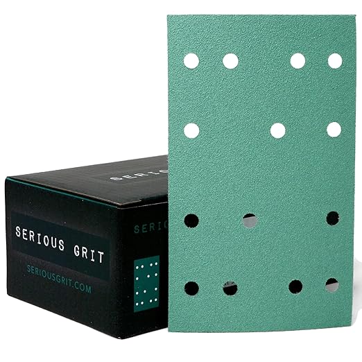3" x 5" (80mm x 133mm) 14-Hole 120 Grit Sanding Sheets - Fits Festool RTS 400 & Mirka Deos 353 - Heavy-Duty Hook & Loop Film Abrasives - Sandpaper for Sheet Sanders - 50 Pack Box
