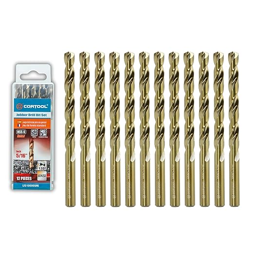 5/16 inch Cobalt Drill Bits (12Pcs), M35 HSS Metal Jobber Length Twist Drill Bit Set for Hard Metal, Stainless Steel, Iron, Copper, Aluminium, Brass, Plastic & Wood