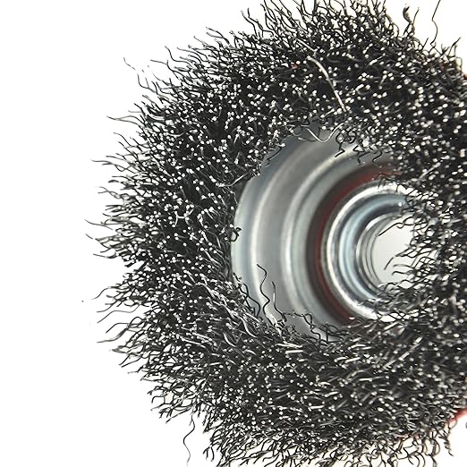 4PCS 3 Inch Carbon Steel Crimped Wire Wheel Cup Brush Set for Grinders, Coarse Crimped with 5/8-Inch-11 Threaded Arbor, Max RPM 12,500, Light-Duty Conditioning for Metal, Rust Removal, Abrasives