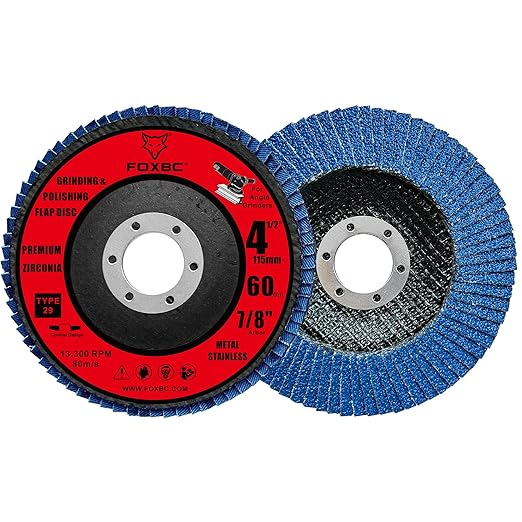 FOXBC 4-1/2 inch Flap Disc for Angle Grinder, 60 Grit, Type 29, Premium Zirconium Grinding and Polishing for Metal, 10 Pack