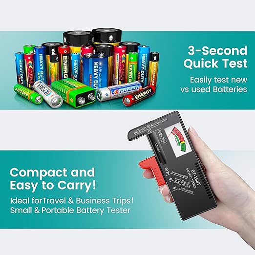 DLYPOW Battery Tester, Universal Battery Checker Small Battery Tester for AAA AA C D 9V 1.5V Button Cell Household Batteries (Upgraded Magnetic Version)