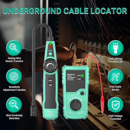 Underground Cable Locator, Wire Locator Tracer Detector, Test Short Circuit Breaker of Wall and Underground Cables, Cable Tester for Dog Fence Cables Irrigation Control Wires Telephone Line