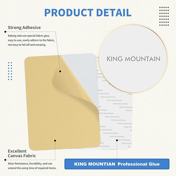 KING MOUNTAIN Canvas Repair Patch 9 x11 Inch 2 Pcs Self-Adhesive Waterproof Fabric Patch for Sofas, Tents, Furniture,Tote Bags, Car Seats (Beige-1)