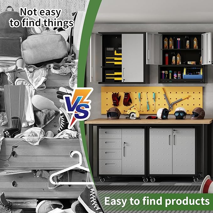 Garage Wall Cabinet Metal Storage Cabinet with Lock Wall Mounted Heavy Duty Steel Tool Cabinet with 2 Doors Hanging Cabinet for Garage Warehouse Bathroom Kitchen,Assembly Required
