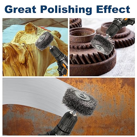 Rocaris 8 Pcs Wire Wheels Brush, 3 Inch Knotted and Plated Crimped 2 Inch Wheel Brush and 1 Inch Carbon Wire End Brush, Cup Wire Wheels Brush Set Perfect for Removal of Rust/Corrosion/Paint