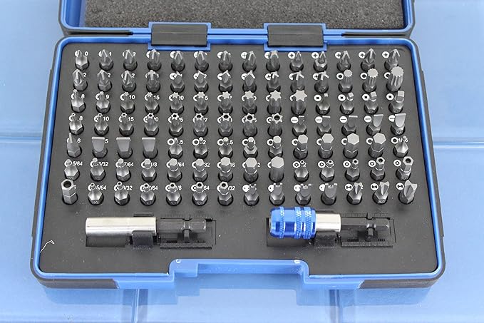 100 Piece Impact Ready Security Bits Screwdriver Set Kit with 2 Quick Chucks and Phillips, Torx, Slotted Flat, Pozi, Hex, Tri-Wing Pozi Clutch, Spline, Square, Spanner, TORQ-Set, Torx Tamper Bits