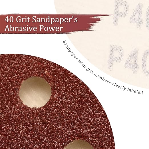 80 PCS 40 Grit Sanding Discs 5 inch, Hook and Loop Sandpaper for Random Orbital Sander