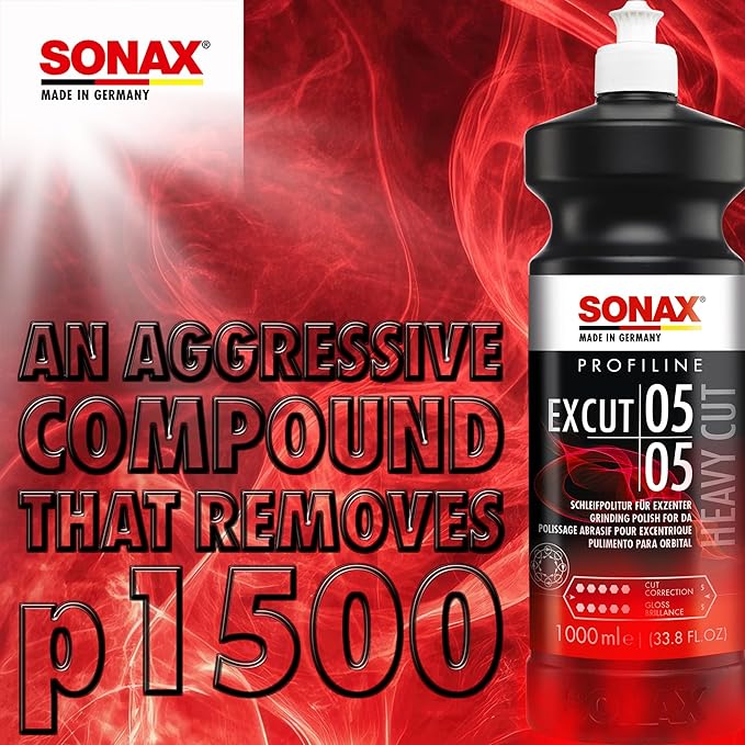 SONAX Profiline ExCut 05-05 | Heavy Cut Compound for Deep Scratch & Swirl Removal | High-Gloss Finish | Removes P1500 Sanding Marks, Scratches & Etching | Silicone-Free & Low Dust | 245300 | 1L
