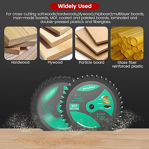 Puxyblue 4-1/2 Inch Circular Saw Blade 115MM 24T Farming & 40T Fine Finish with 3/8 Inch (9.5MM) Arbor,TCT Trim Saw Blade for Wood, Plastic and Composite Materials