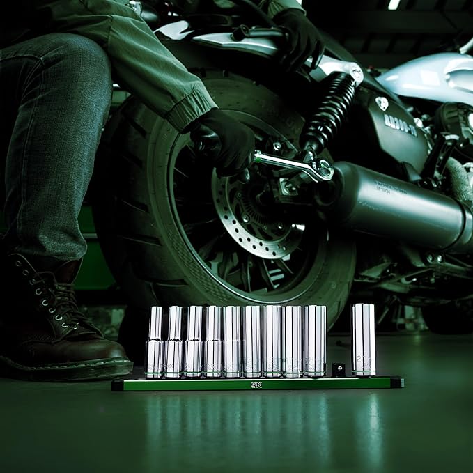 SK 1/2" Drive Socket Set, Deep Metric Sockets, 11-Piece 10-20mm, SuperKrome Finish, Premium CR-V Construction, with Aluminum Socket Organizer