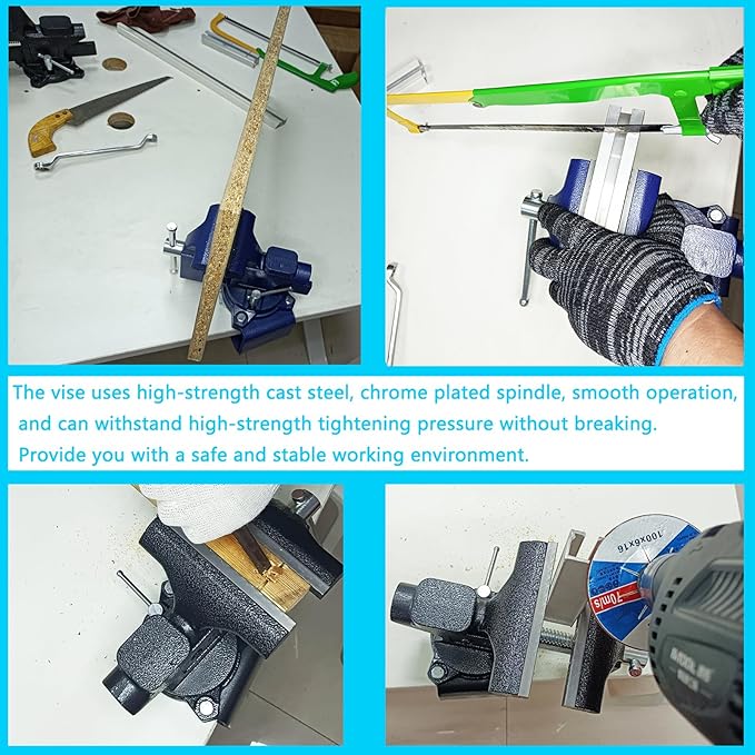 MYTEC 2-In-1 Bench Vise Heavy Duty for Workbench, 6.0" blue, Upgraded Multi-Purpose Table Vice, Universal Rotate 270°Work Clamp-On Vise