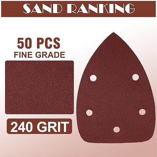 240 Grit Mouse Sander Sandpaper, Jamiikury 5 Hole Detail Sander Sandpaper Palm Sander Paper Mouse Sanding Pads Hook and Loop Sanding Sheets - Pack of 50