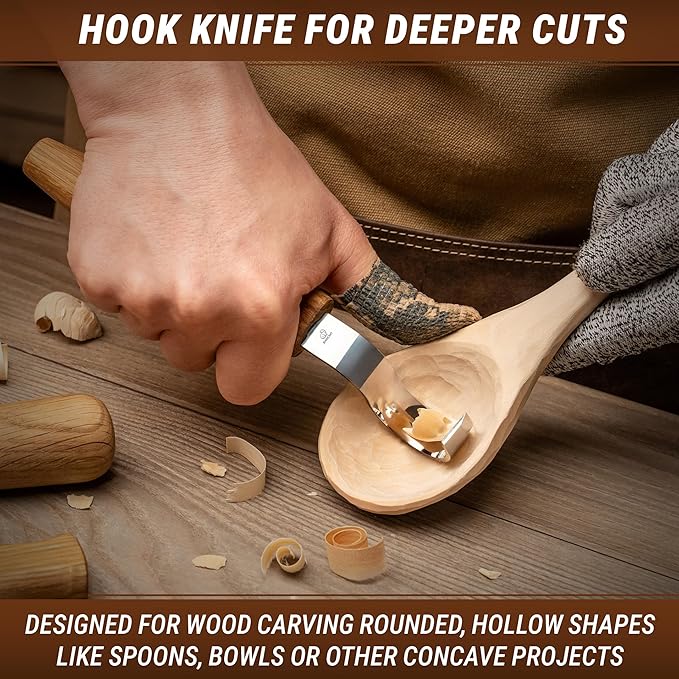 BeaverCraft Wood Carving Knives Kit Spoon Carving Tools S14 - Spoon Hook Knife Wood Carving Chisels Set Bowl Gouge - Whittling Knives Whittling Kit for Beginners - Hobby Knife Set