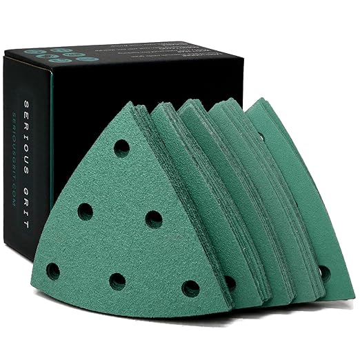 3.5-Inch (93mm) Triangle Sanding Sheet Assortment - 80, 120, 150, 180, 220 Grit (10 of Each) - Fits Festool Rotex RO 90 Delta - Hook & Loop Sandpaper for Detail Sanders - 50 Pack Box