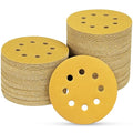 100PCS 5 Inch 8 Hole Sanding Discs 180 Grit,Gold Round Hook and Loop Sandpaper for Random Orbital Sander