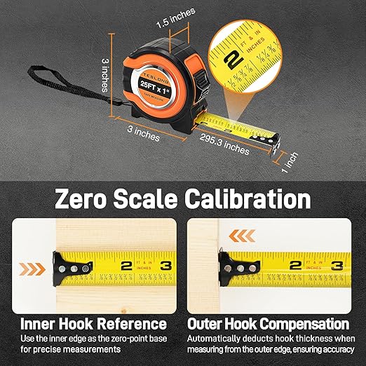 Teslong 3 Pack 25 ft Tape Measure, Retractable Magnetic Measuring Tape, 1/8 Fractions Easy Read Measuring Tape, Self-Locking Tape Measurer with Accuracy 1/32, Magnetic Tip Hook and Belt Clip