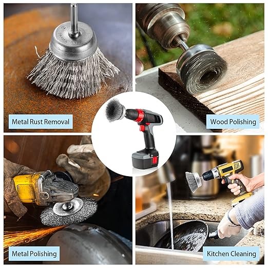 Wire Brush for Drill Set, 9Pcs Cup, Wheel & End Brush Kit with 1/4” Shank, Carbon Steel Drill Brush Attachments for Rust Removal, Stripping, and Abrasive