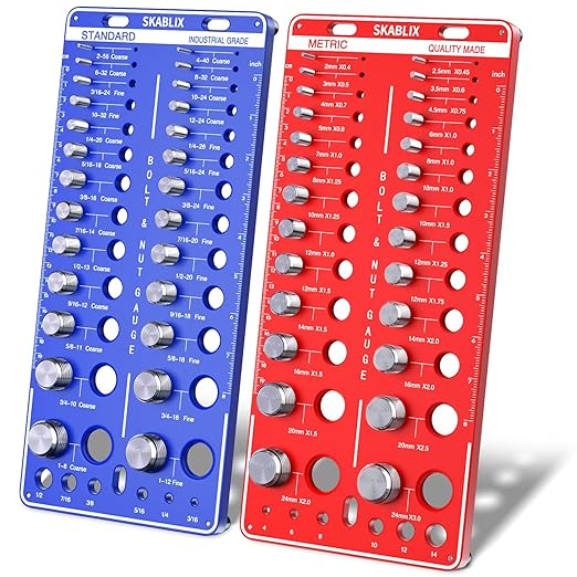 64 Nut and Bolt Thread Checker - 26 Standard and 26 Metric Bolt Checker and 12 Drill Bit Gauges, Bolt Size and Thread Gauge, Bolt Size Finder, Wall-Mountable Bolt and Nut Identifier Gauge