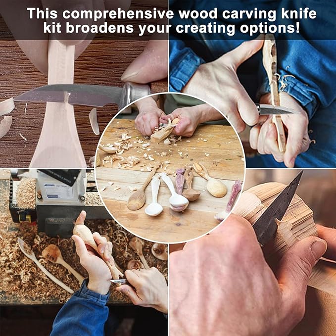 Wood Whittling Kit for Beginners, 15PCS Wood Carving Tools Kit,Basswood Carving Blocks,Gloves,Roll Bag, Sharpener for Widdling Kit