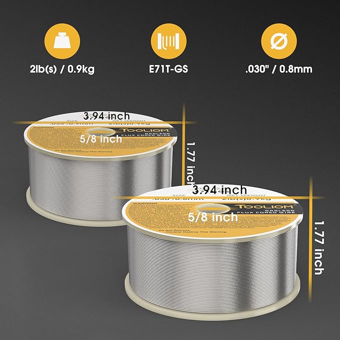 TOOLIOM E71T-GS .030"+.035" Diameter 2-Pound Spool Flux Core Self-shielded Carbon Steel MIG Welding Wire, 2PCS Dual Gauge Welding Wire