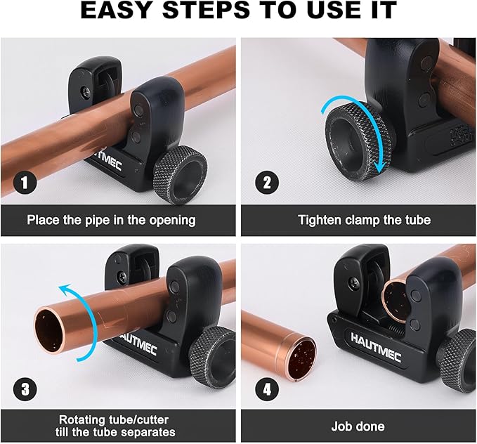 HAUTMEC Copper Pipe Cutter Tool 1/8" to 7/8" OD (3-22mm), Mini Copper Tubing Cutter Tool for PVC, Copper, Aluminum, and Thin Stainless Steel Tube HT0132-TC