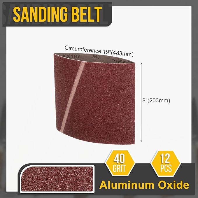8 x 19 Inch Sanding Belt, 5 Pcs 40 Grit Knife Sharpener Belts Work Sharpening for Belt Sander Knife Carving Tool Metal Working