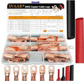 SVAAR 34pcs Battery Cable Lugs kit 1/0 Gauge 2 Gauge 4 Gauge Bare Copper Lugs with 5/16" and 3/8" Stud Heavy Duty 0 2 4 AWG Wire Lugs Ring Terminal Connectors Crimp Cable Ends with Heat Shrink Tube