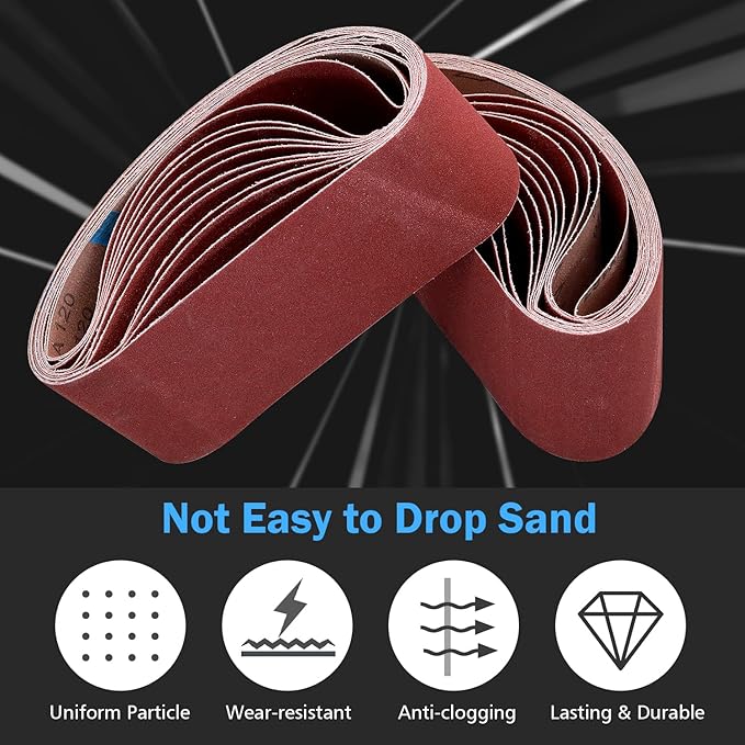 4 x 24 inch Sanding Belts, 120 Grit Aluminum Oxide Belt Sander Sanding Belt, 4x24 Belt Sander Belts for Woodworking, 24 Pack(4x24in, 120 Grit)