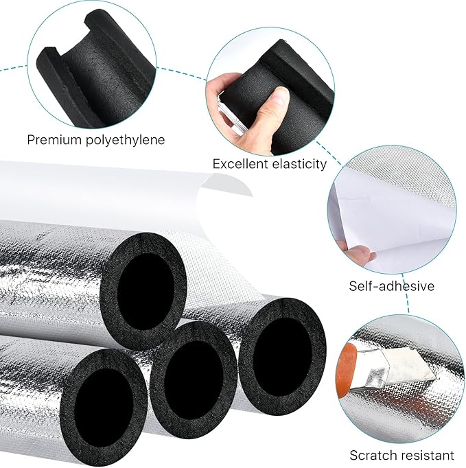 4 Pack Insulation Tubes 2 Inch, Pre-Slit Self-Adhesive Insulation Wrap, Highly Insulated for Copper Pipe, AC Line, Sprinkler (20mm Thick)
