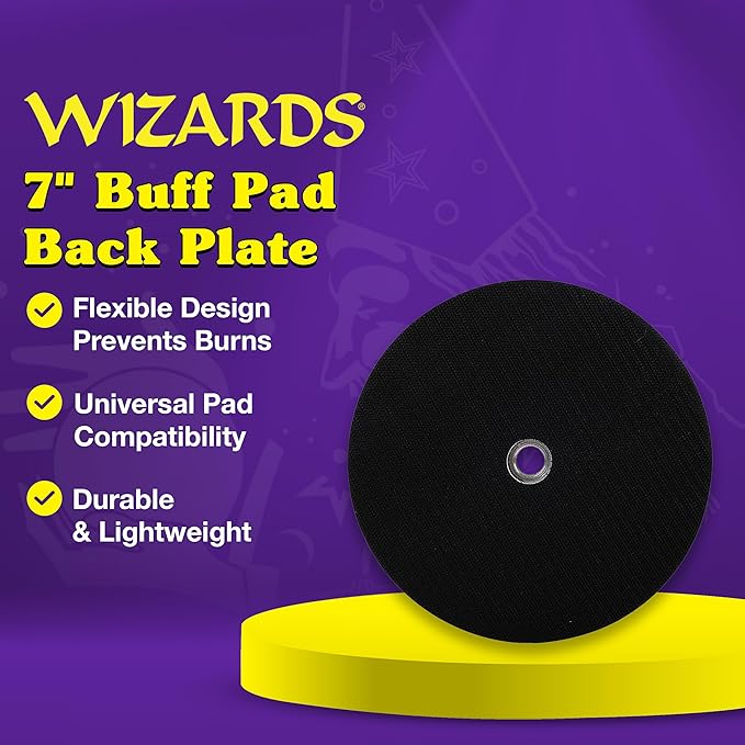 Wizards Buff Pad Back Plate - Soft and Flexible Back Plate for Auto Detailing Supplies - Compatible with Most Wool and Foam Pads - Helps Eliminate Hot Spots and Burns - ‎7 inch