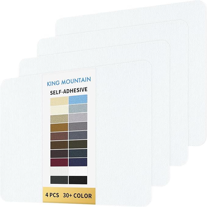 KING MOUNTAIN Canvas Repair Patch 9 x11 Inch 4 Pcs Self-Adhesive Waterproof Fabric Patch for Sofas, Tents, Furniture,Tote Bags, Car Seats (White1.0)