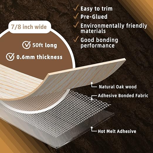 GSCIT Club White Oak Edge Banding, 7/8 inch x 50ft roll of Veneer Edge Banding Pre-glued Flexible, Real Wood Tape Banding for Cabinet Repair Furniture Restoration (ZYKJ-7/8-50F-Oak)
