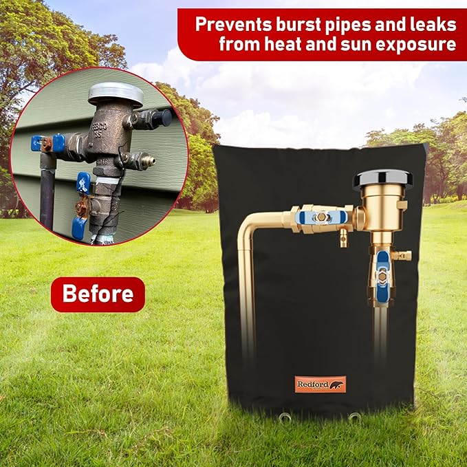 Redford Supply Co. Cold Snap (5°F) Backflow Preventer Insulation Cover, 20"W x 26"H, Pipe Insulation, Water Sprinkler Covers for Outside, Sprinkler Backflow Cover for Winter, Well Pump Bag (Black)
