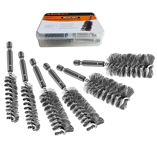 ASNOMY 6Pcs Wire Bore Brush for Drill,1/2” 3/4” 1” Stainless Steel Copper Pipe Cleaner Set for Power Drill Cleaning,Abrasive Drill Wire Brush with 1/4" Hex Shank