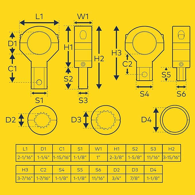 LAMPHUS Off-Road ATV UTV Light Bar Mounts Mounting Bracket Mini Bar Clamp Kits [0.75"/1"/1.25" Inch] [360-Degree] [2 Stud Sizes] [Aluminium] [2 Unit] Bull Bar Roll Bar Clamp Roll Cage Clamps Mount