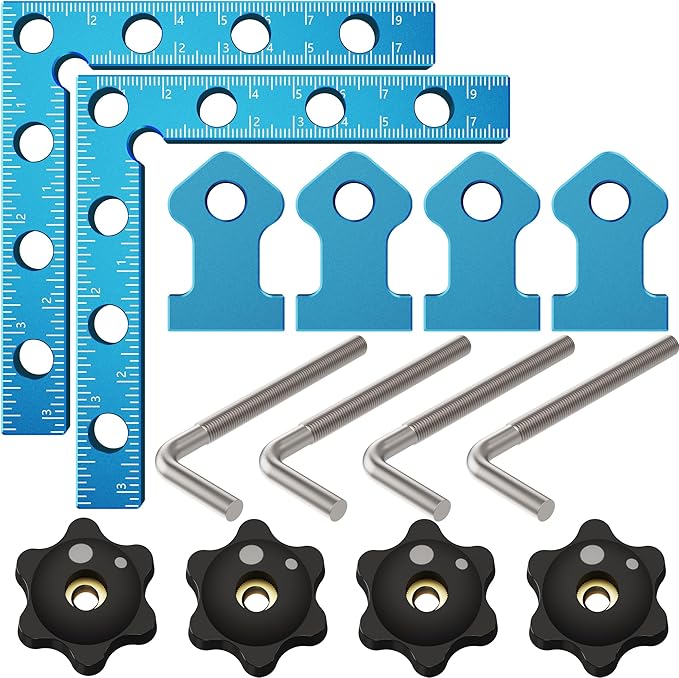 90 Degrees Positioning Squares, Right Angle Squares with 4 Clamps, Aluminium Alloy L-Type Corner Clamp Woodworking Clamping Tool for Picture Frames, Boxes, Cabinets (3.93in)